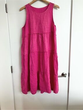 Francesca Bettini Pink Linen Midi Dress